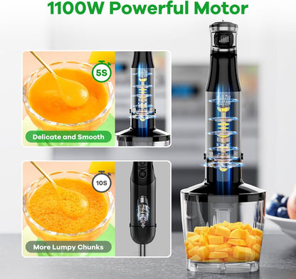 Turelar 1100W Immersion Blender Set – 5-Speed Hand Blender with Whisk, Frother & Food Processor, BPA-Free