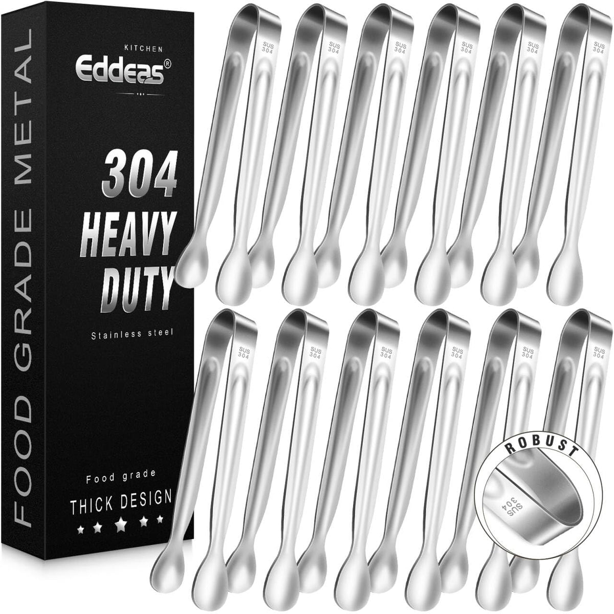 EDDEAS Stainless Steel Kitchen Tongs Set – Heat Resistant to 600°F, Locking, Set of 3 (7", 9", 12")