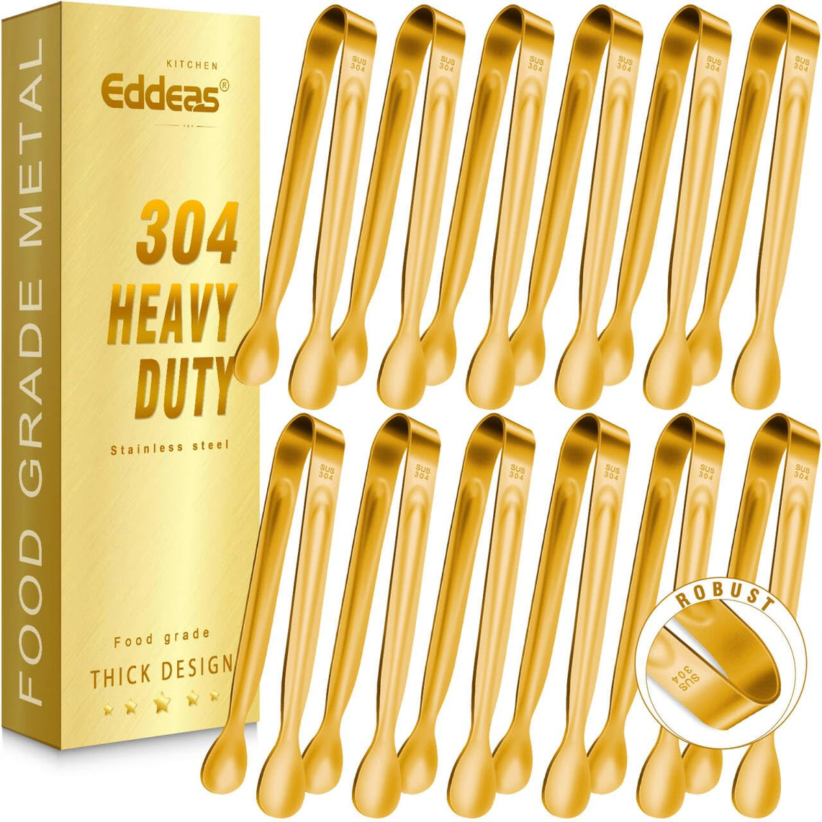 EDDEAS Stainless Steel Kitchen Tongs Set – Heat Resistant to 600°F, Locking, Set of 3 (7", 9", 12")