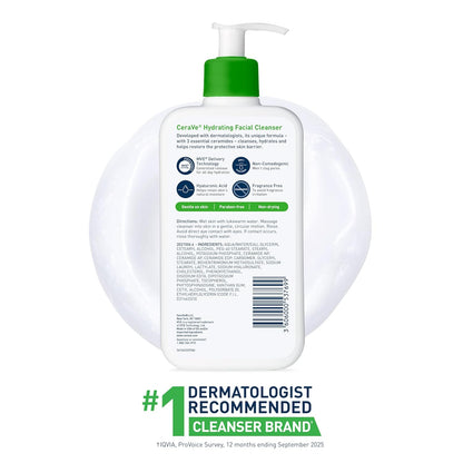 CeraVe Hydrating Facial Cleanser – Gentle Daily Face Wash with Ceramides & Hyaluronic Acid