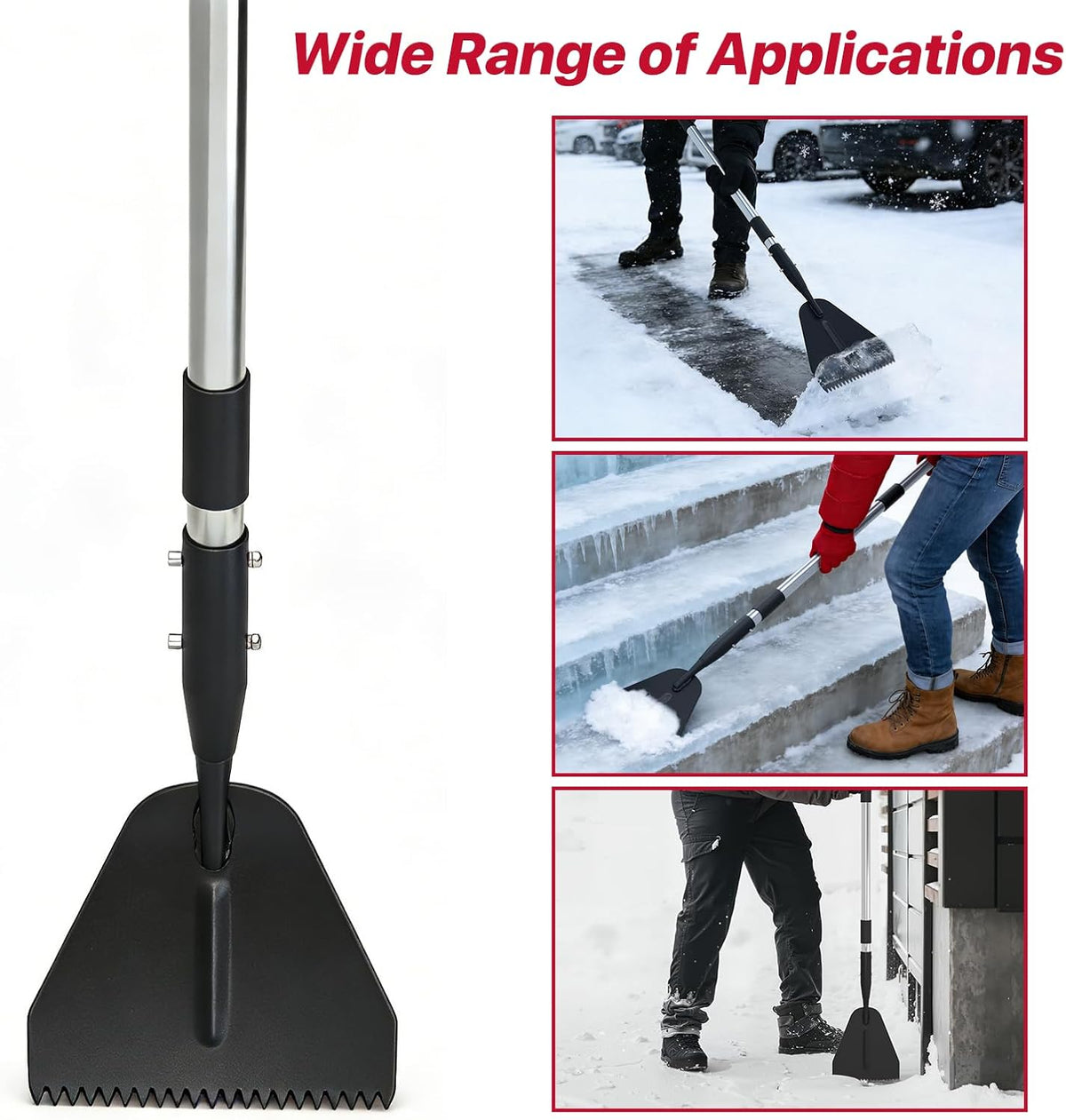 62" Serrated Ice Scraper & Chopper – Forged Steel Blade, Breaks Through Thick Ice on Driveways