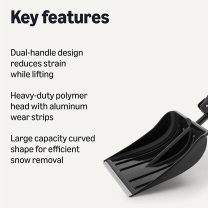 Amazon Basics 50" Ergonomic Snow Shovel – Dual-Handle, Heavy-Duty Polymer Head, Aluminum Wear Strip