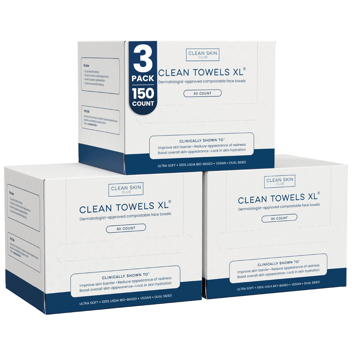 Clean Skin Club Clean Towels XL – 50 Single-Use Disposable Face Towels, Dermatologist Tested