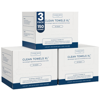 Clean Skin Club Clean Towels XL – 50 Single-Use Disposable Face Towels, Dermatologist Tested