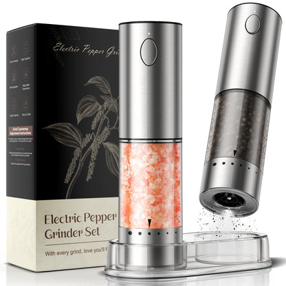ioion Electric Salt & Pepper Grinder Set – 5 Grind Settings, LED Light, One-Hand Operation