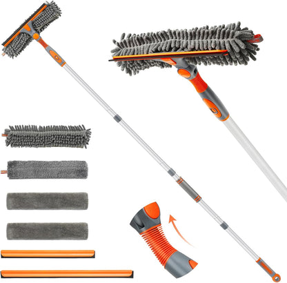 Eazer 62" Extendable Window Cleaning Kit – Rotate-Lock Squeegee, Dual Blades & 4 Microfiber Cloths