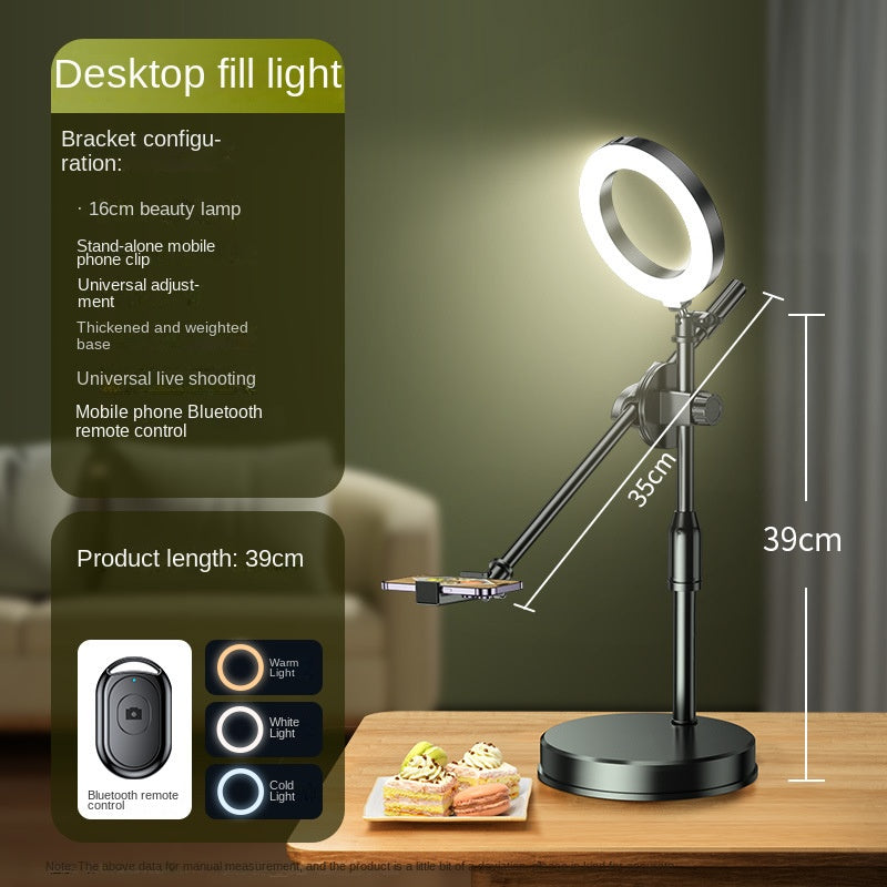 Adjustable Overhead Phone Stand with Fill Light – Dual Camera Desktop Mount for Food Photography, Drawing & Live Streaming