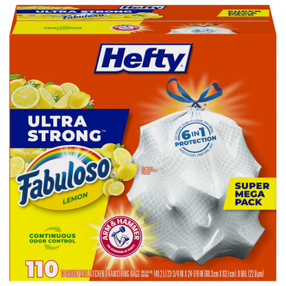 Hefty Ultra Strong Tall Kitchen Trash Bags – 80-Count, 13 Gallon, Arm & Hammer Odor Control, Drawstring