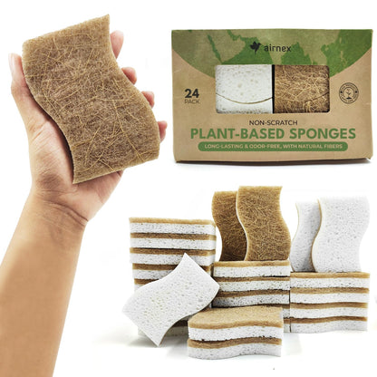 Biodegradable Natural Kitchen Sponge – Cellulose & Coconut Husk, Non-Scratch, Dishwasher Safe