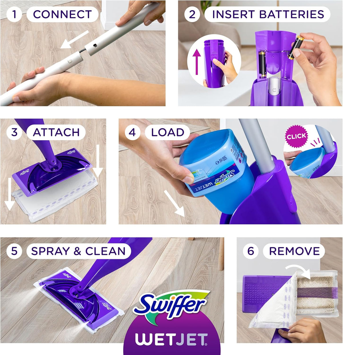 Swiffer WetJet Floor Spray Mop Starter Kit – Dual-Nozzle Sprayer, Cleaning Pad & Solution Included