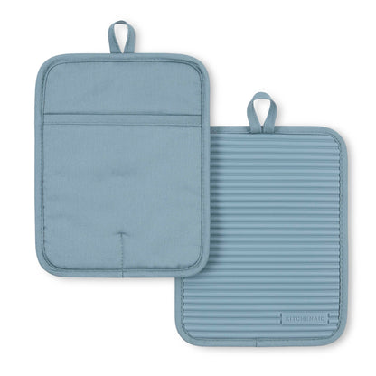 KitchenAid Ribbed Soft Silicone Pot Holder Set of 2 – Heat Resistant to 500°F, Waterproof, 7"×9"