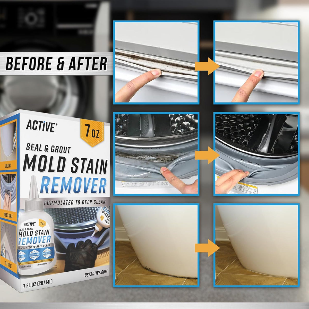 ACTIVE Mold & Mildew Stain Remover Gel – Clings to Vertical Surfaces, Eliminates Stains & Musty Odors
