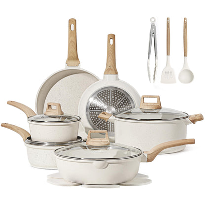 CAROTE 44-Piece Nonstick Cookware Set – Granite Coating, Induction Compatible, Includes Knives & Utensils