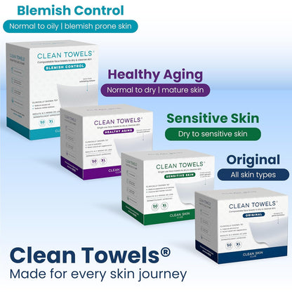 Clean Skin Club Clean Towels XL – 50 Single-Use Disposable Face Towels, Dermatologist Tested