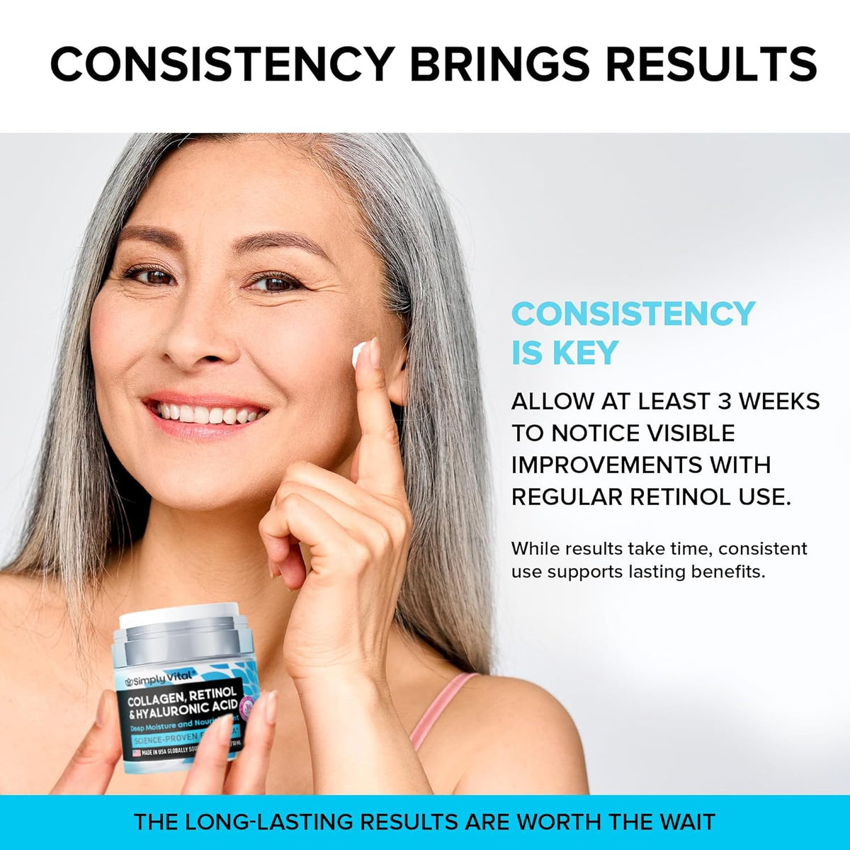 SimplyVital Anti-Aging Retinol Face Moisturizer – With Hyaluronic Acid & Collagen, 1.7 fl oz