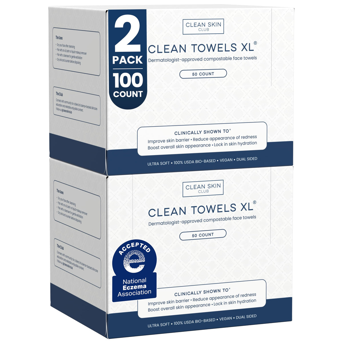 Clean Skin Club Clean Towels XL – 50 Single-Use Disposable Face Towels, Dermatologist Tested