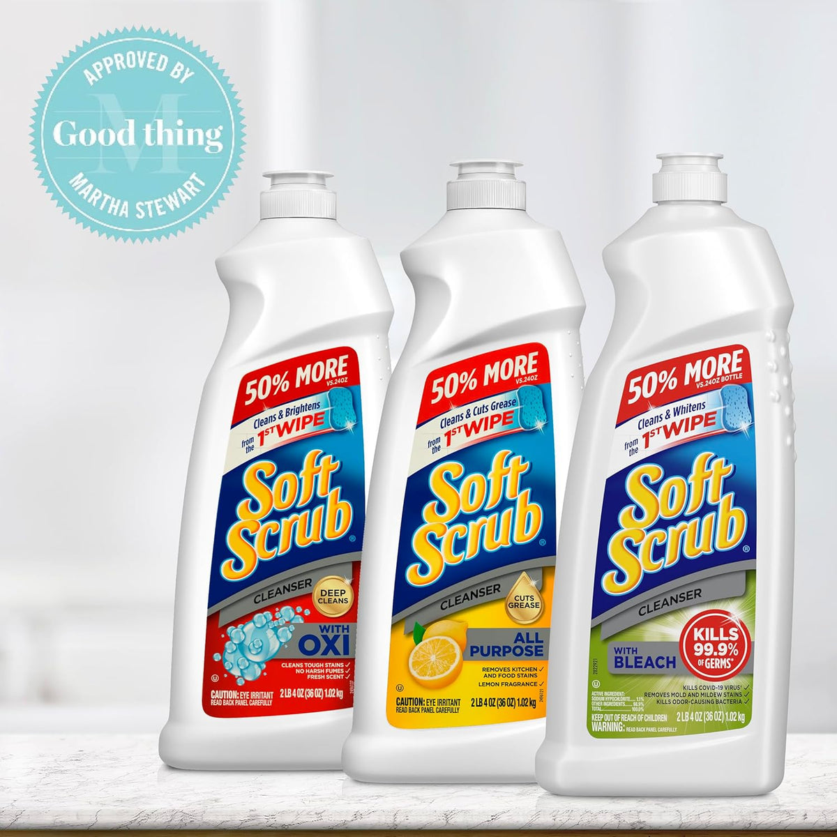Soft Scrub Oxi Multi-Purpose Kitchen & Bathroom Cleanser – Removes Wine, Coffee & Tough Stains