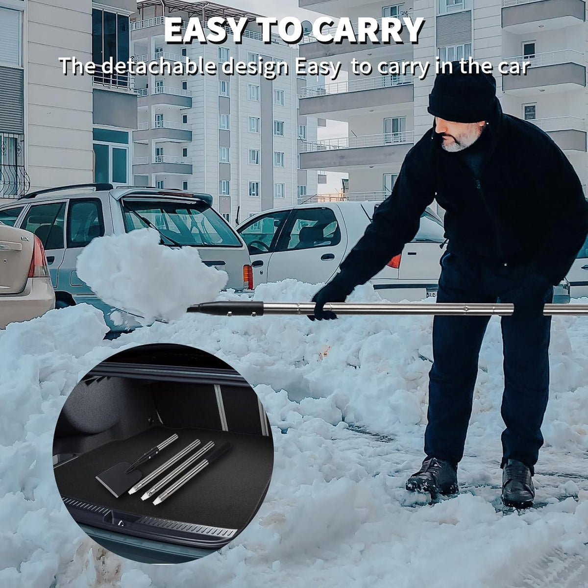 Flat Shovel with Adjustable Stainless Steel Handle – Carbon Steel Blade, Snow, Weeding & Earthwork