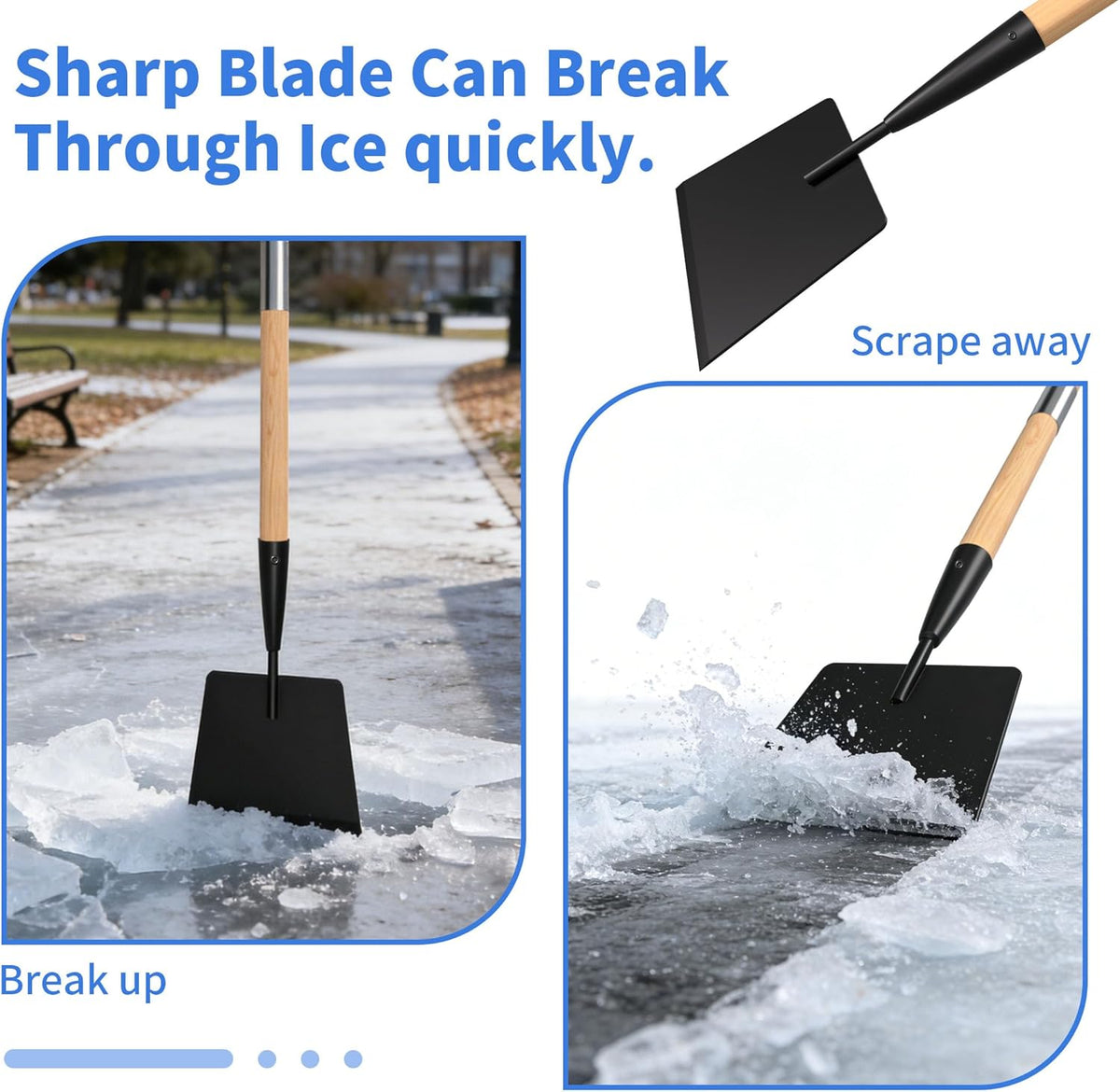 56" Wooden Handle Ice Scraper & Chopper – 7" Steel Blade for Driveways, Sidewalks & Steps