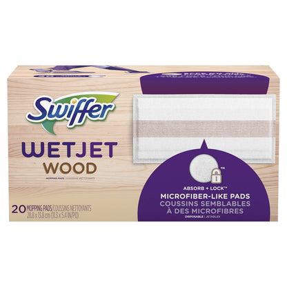 Swiffer WetJet Mopping Pad Refills – 24-Count Absorb + Lock Pads, Safe on Finished Wood Floors