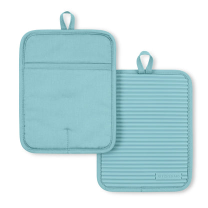KitchenAid Ribbed Soft Silicone Pot Holder Set of 2 – Heat Resistant to 500°F, Waterproof, 7"×9"