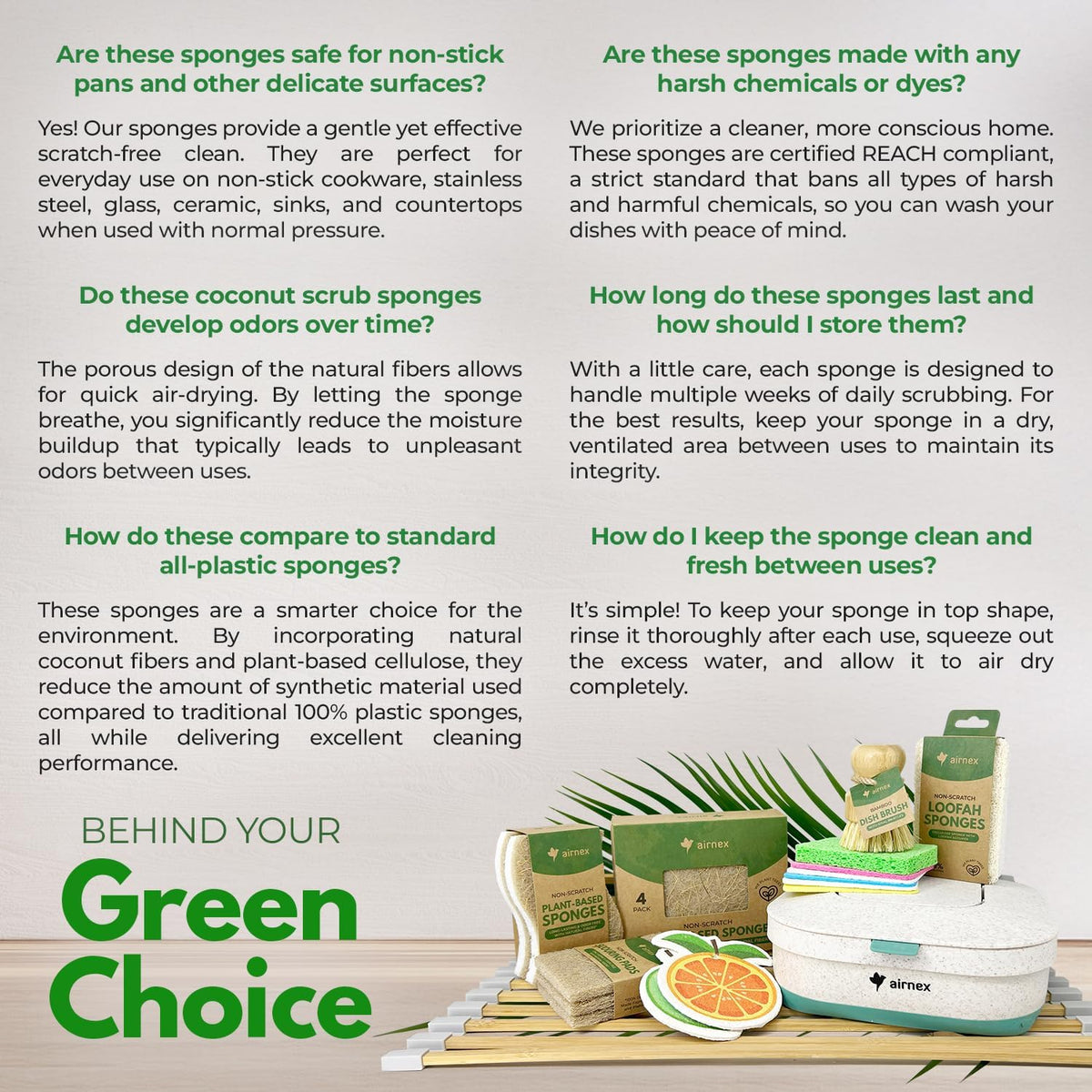 Biodegradable Natural Kitchen Sponge – Cellulose & Coconut Husk, Non-Scratch, Dishwasher Safe