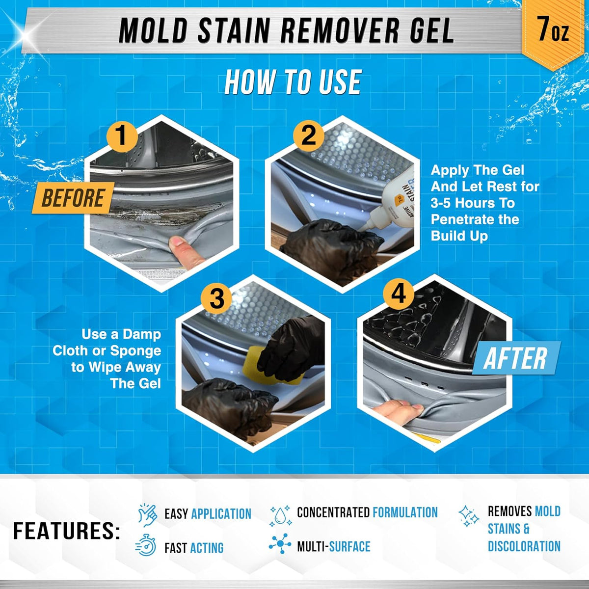 ACTIVE Mold & Mildew Stain Remover Gel – Clings to Vertical Surfaces, Eliminates Stains & Musty Odors