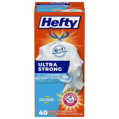 Hefty Ultra Strong Tall Kitchen Trash Bags – 80-Count, 13 Gallon, Arm & Hammer Odor Control, Drawstring