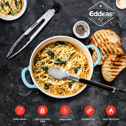 EDDEAS Stainless Steel Kitchen Tongs Set – Heat Resistant to 600°F, Locking, Set of 3 (7", 9", 12")