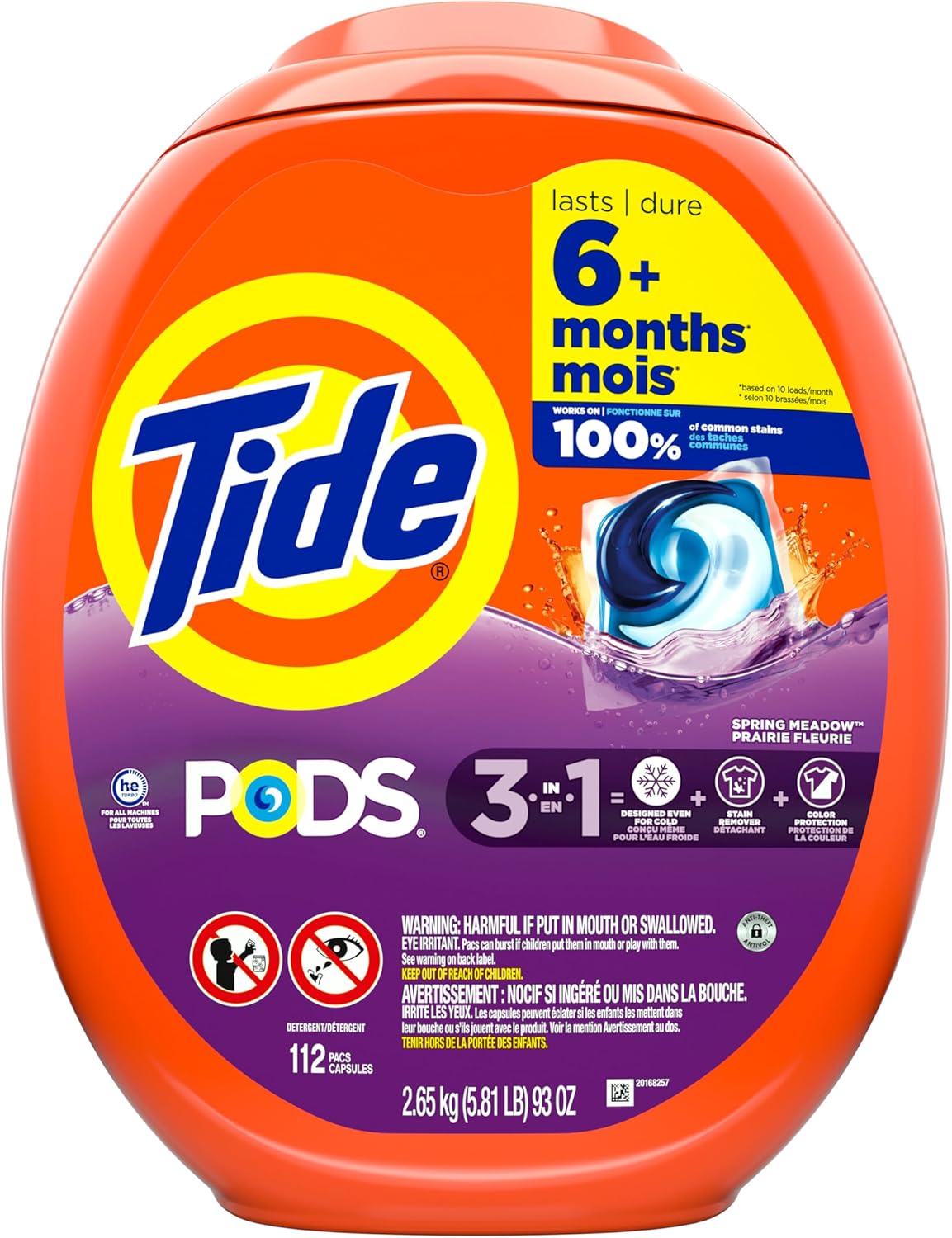 Tide PODS 3-in-1 Laundry Detergent Pacs – 112-Count, Stain Remover, Odor Fighter & Color Protector