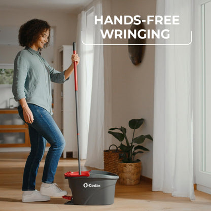 O-Cedar EasyWring Microfiber Spin Mop & Bucket System – Hands-Free Wringing, Machine-Washable Mop Head