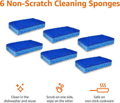 Amazon Basics Non-Scratch Scrub Sponges – 6-Pack, Dual-Sided, Dishwasher Safe & Reusable