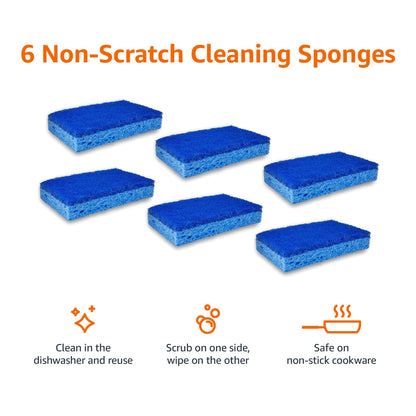 Amazon Basics Non-Scratch Scrub Sponges – 6-Pack, Dual-Sided, Dishwasher Safe & Reusable
