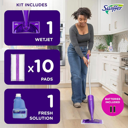 Swiffer WetJet Floor Spray Mop Starter Kit – Dual-Nozzle Sprayer, Cleaning Pad & Solution Included