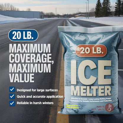 Ice Melt Safer for Concrete – Solar Salt & Glycol Blend, Effective to -15°F, 20 lb Bag