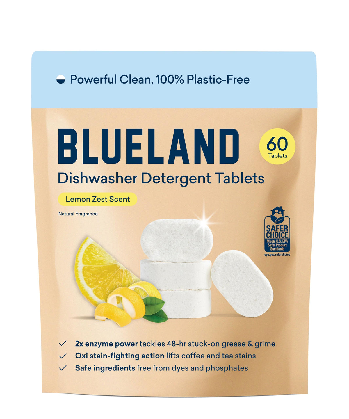 BLUELAND 100% Plastic-Free Dishwasher Detergent Tablets