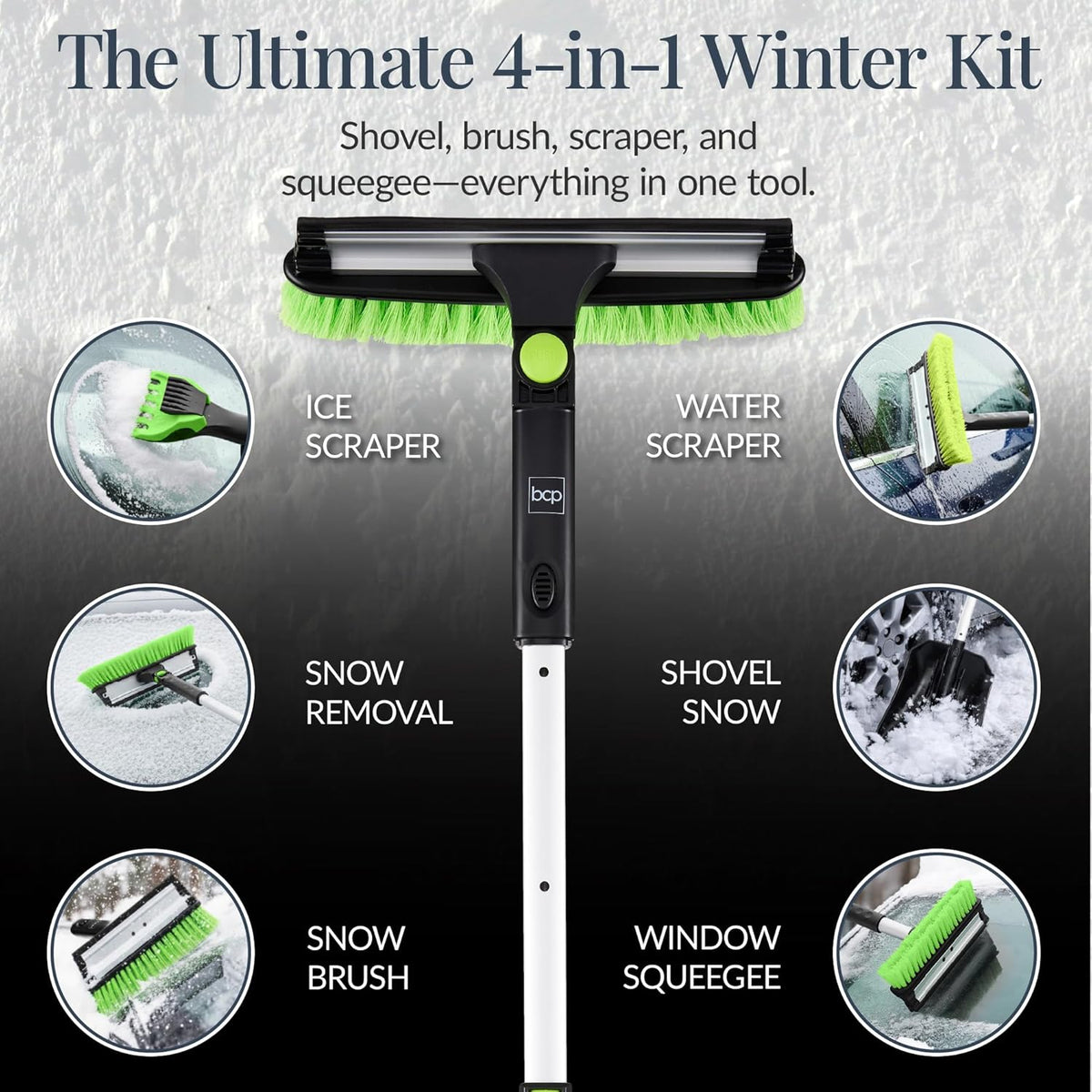 Best Choice Products 4-in-1 Snow Brush with Shovel – Telescoping Handle, Scraper, Squeegee & Carry Bag