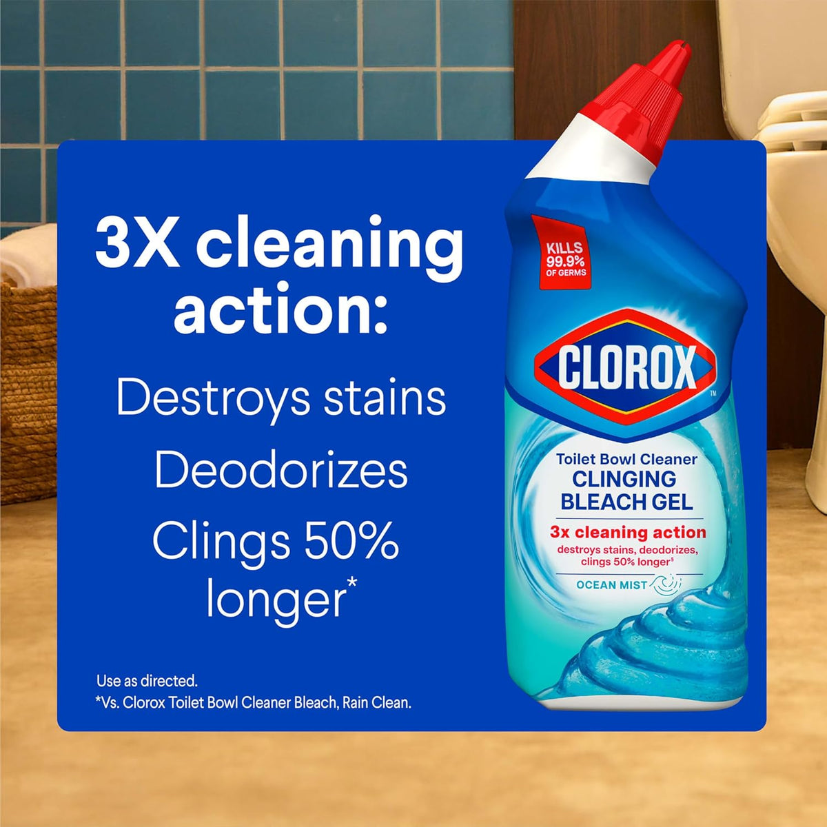 Clorox Toilet Bowl Cleaner Clinging Bleach Gel – Kills 99.9% of Germs, Removes Stains, Deodorizes