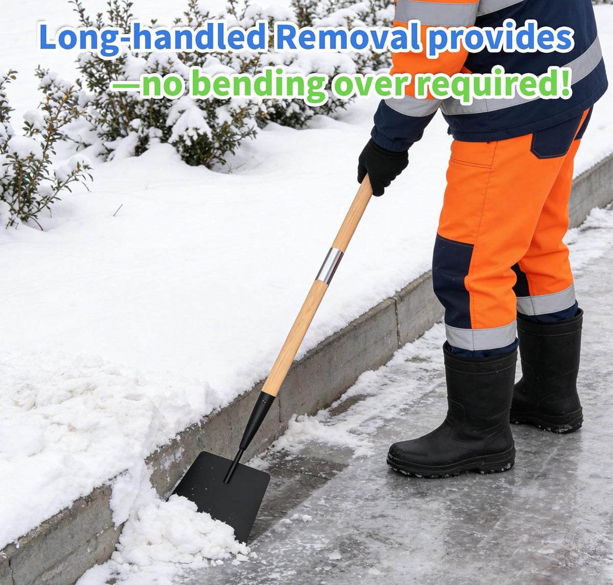 56" Wooden Handle Ice Scraper & Chopper – 7" Steel Blade for Driveways, Sidewalks & Steps