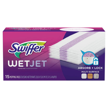 Swiffer WetJet Mopping Pad Refills – 24-Count Absorb + Lock Pads, Safe on Finished Wood Floors