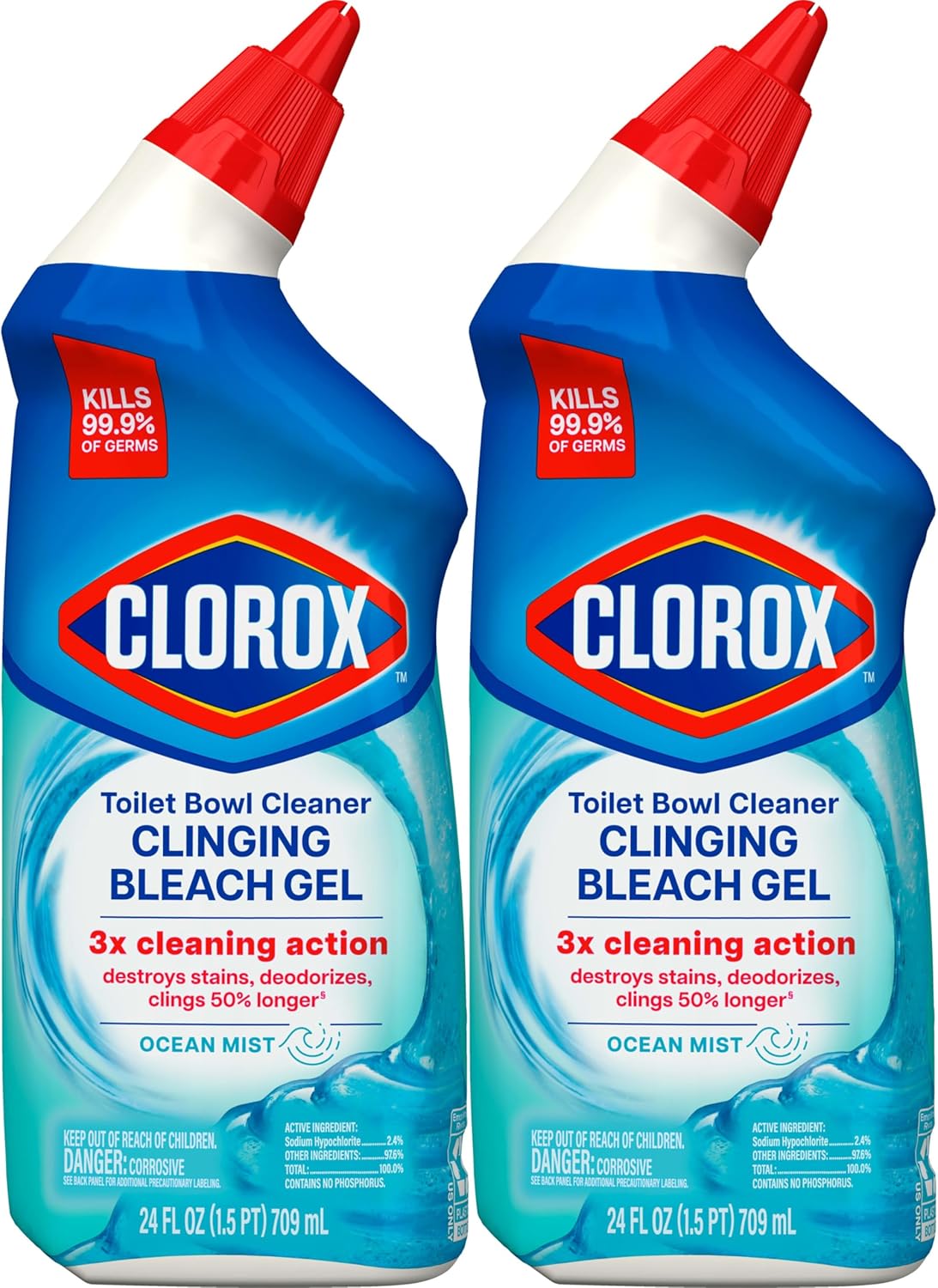 Clorox Toilet Bowl Cleaner Clinging Bleach Gel – Kills 99.9% of Germs, Removes Stains, Deodorizes