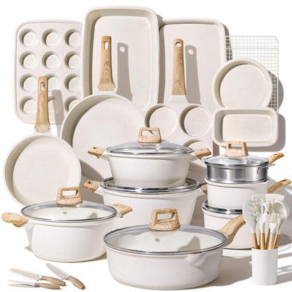 CAROTE 21-Piece Nonstick Cookware Set – Granite Coating, Induction Compatible, Pots & Pans with Lids
