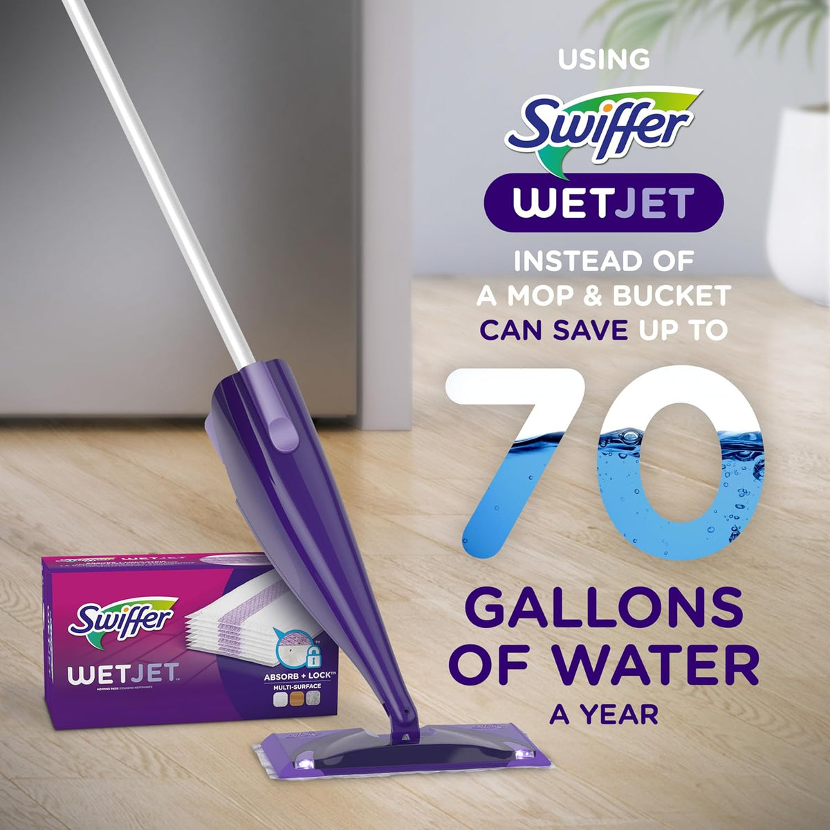 Swiffer WetJet Mopping Pad Refills – 24-Count Absorb + Lock Pads, Safe on Finished Wood Floors