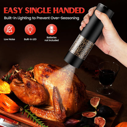 ioion Electric Salt & Pepper Grinder Set – 5 Grind Settings, LED Light, One-Hand Operation