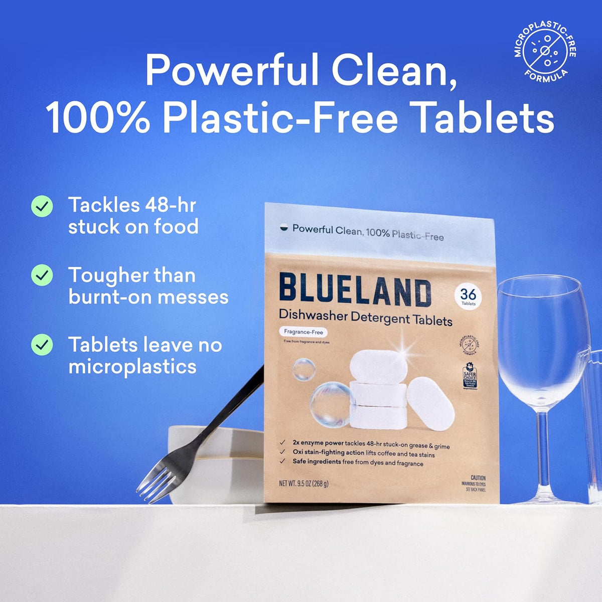 BLUELAND 100% Plastic-Free Dishwasher Detergent Tablets