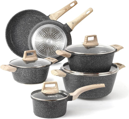 CAROTE 21-Piece Nonstick Cookware Set – Granite Coating, Induction Compatible, Pots & Pans with Lids