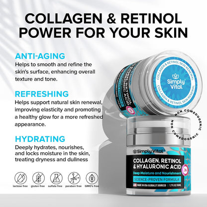 SimplyVital Anti-Aging Retinol Face Moisturizer – With Hyaluronic Acid & Collagen, 1.7 fl oz