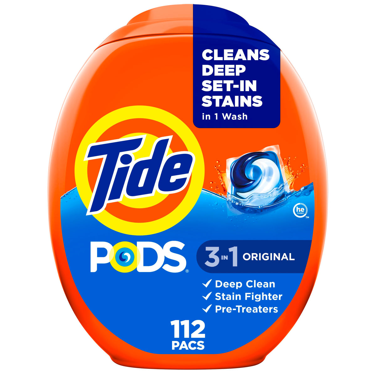 Tide PODS 3-in-1 Laundry Detergent Pacs – 112-Count, Stain Remover, Odor Fighter & Color Protector
