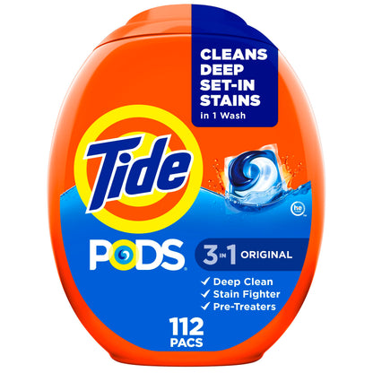 Tide PODS 3-in-1 Laundry Detergent Pacs – 112-Count, Stain Remover, Odor Fighter & Color Protector