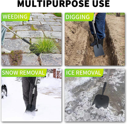 Flat Shovel with Adjustable Stainless Steel Handle – Carbon Steel Blade, Snow, Weeding & Earthwork